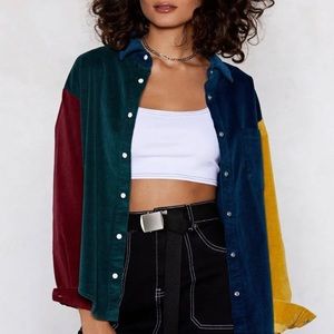 Colorblock Relaxed Button Down Corduroy Shirt